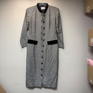 Misty Lane Duster Coat Dress Womens 8 Black White Houndstooth Velvet Trim VTG